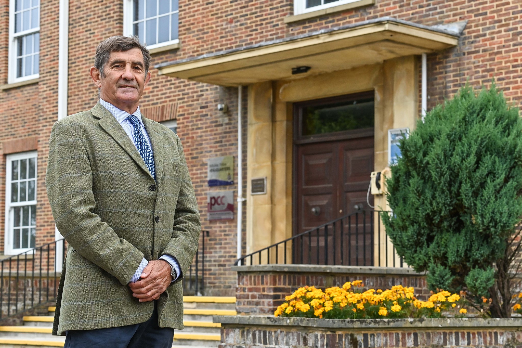 Photo of PCC Philip Wilkinson outside Wiltshire Police HQ in Devizes, Wiltshire