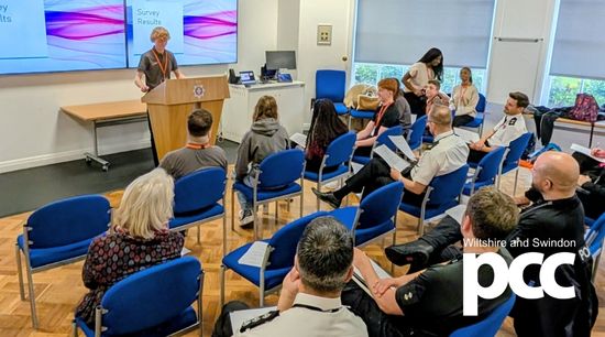 Youth Commissioners present survey to senior officers at Wiltshire Police HQ